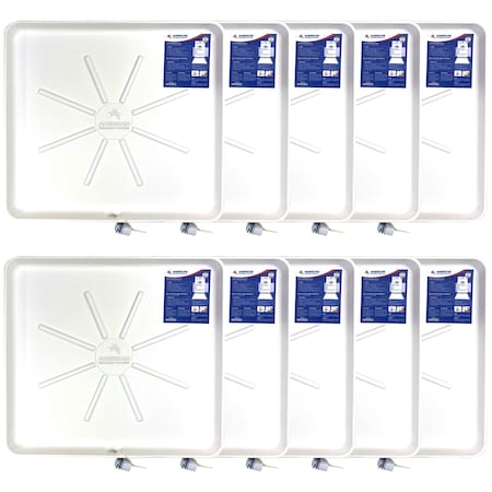 American Built Pro Washing Machine Drain Pan, 30 in x 28 in Plastic White PreDrilled  wDrain Hose Adapter, 10PK WMSP-Drl P10